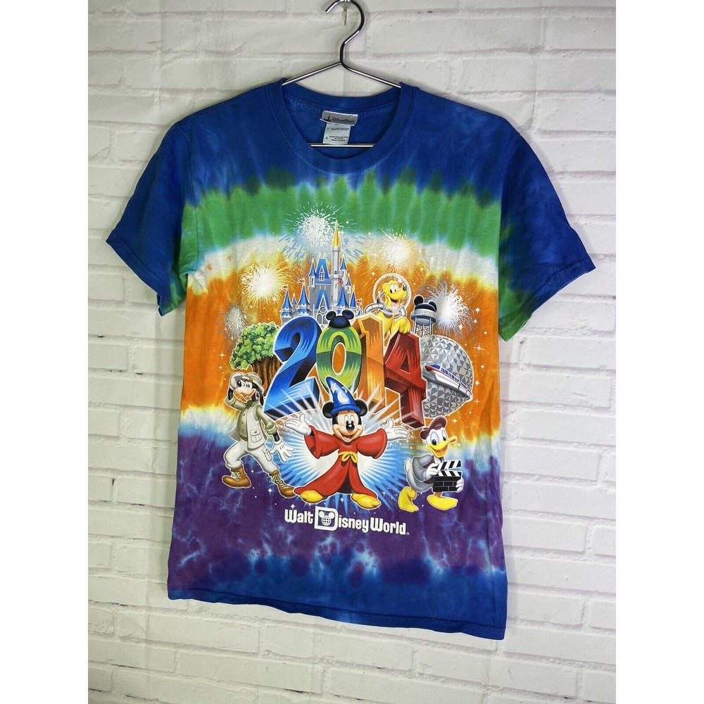 Walt Disney World 2014 Multicolor Tie Dye Tee Shirt Top Adult Womens Size Small